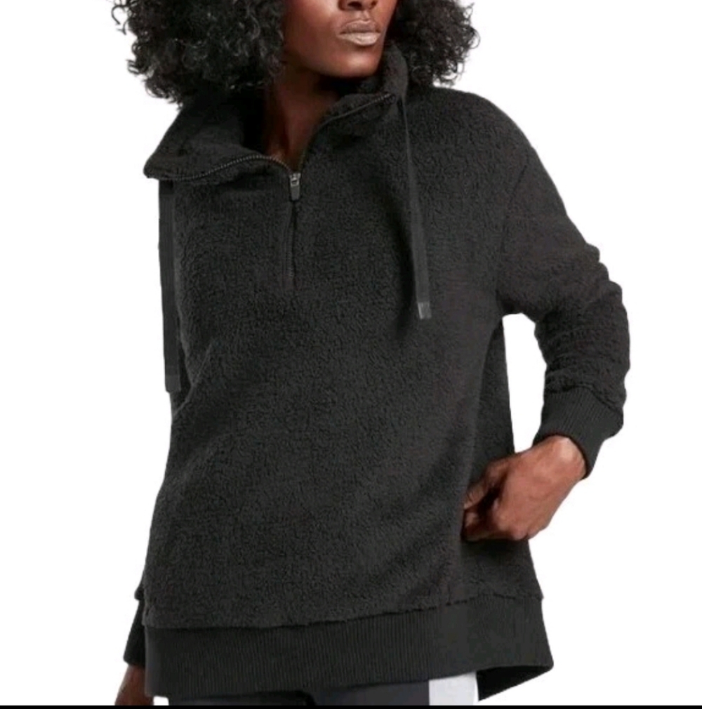 Athleta Talus Sherpa 1/2 Zip Pullover Black Fuzzy‎ Fleece Women's Small cozy
